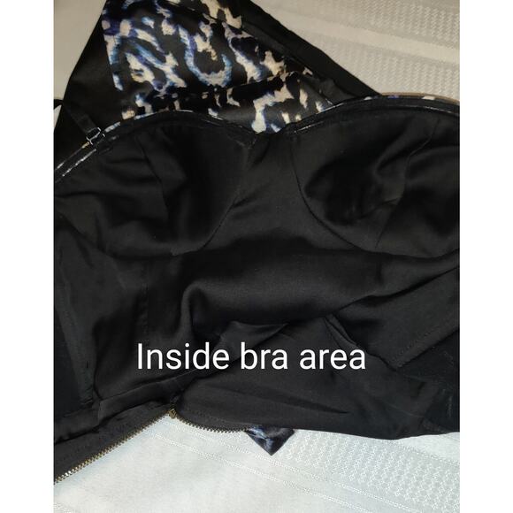 Guess Corset Dress Sz 2 Black Blue Bodycon Bustier Coquette Animal Print Stretch - Picture 14 of 16